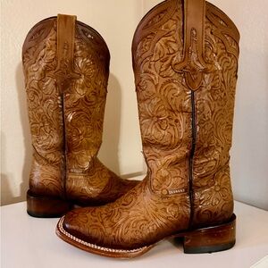 Brown Embossed Leather Cowboy Boots